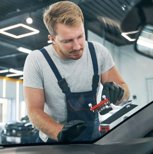 Autoglaser, der in Heinsberg eine Windschutzscheibe repariert